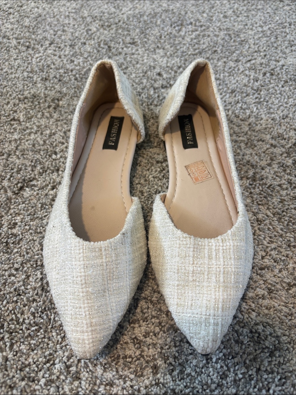 Cream Tweed Pointed Toe Women’s Flats